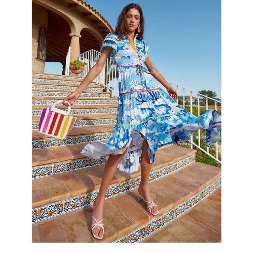 CeliaB Adhara Printed Scalloped Midi Dress